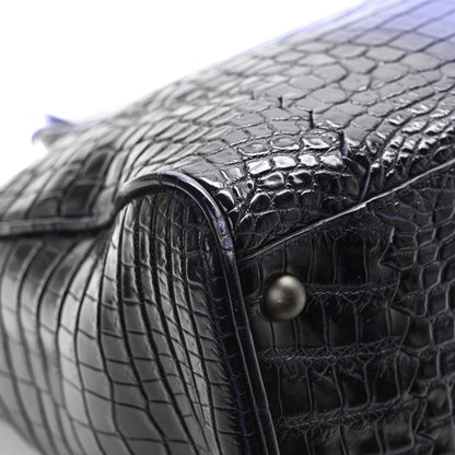 Bottega Veneta Crocodile Boston Purple Black 11 of 12