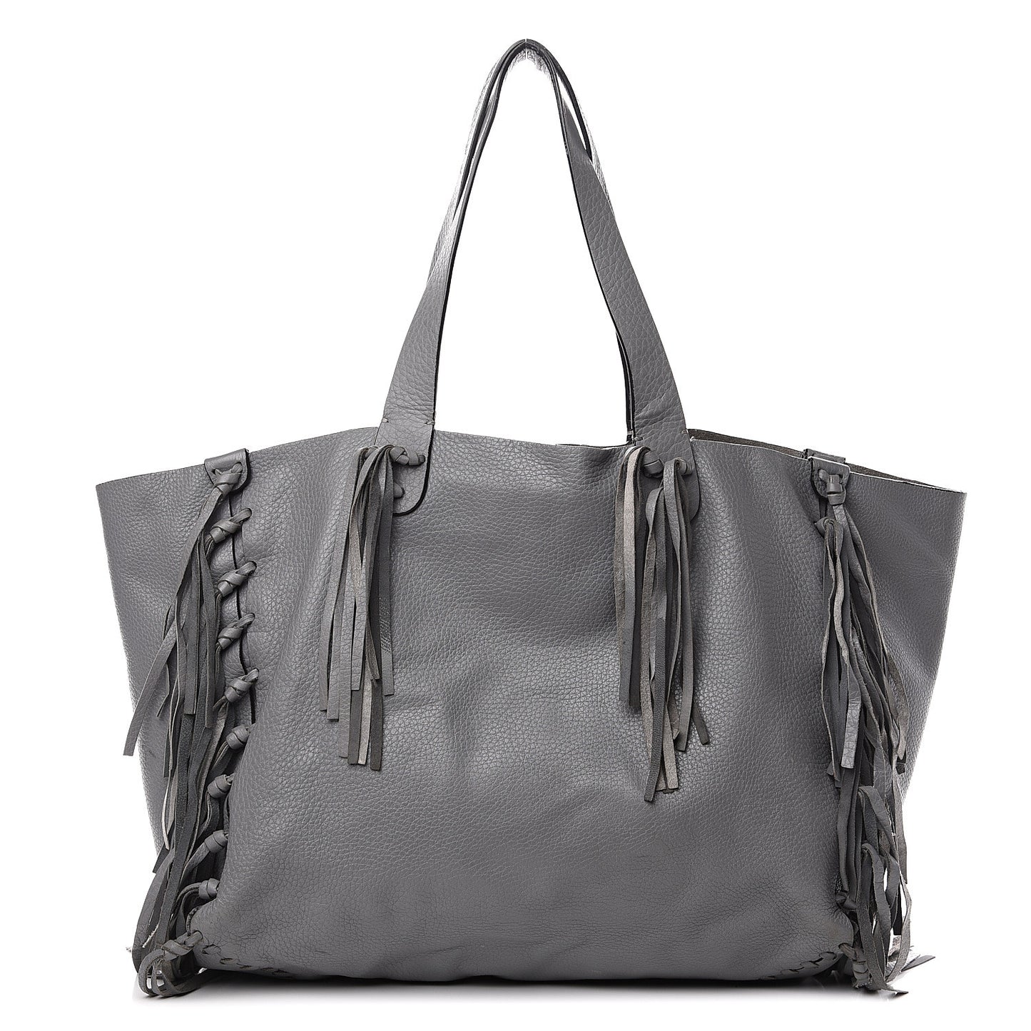 Grained Calfskin C-Rockee Fringe Tote Grey
