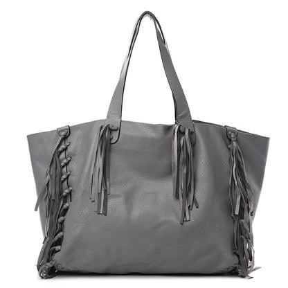 Valentino Garavani Grained Calfskin C-Rockee Fringe Tote Grey 1 of 15