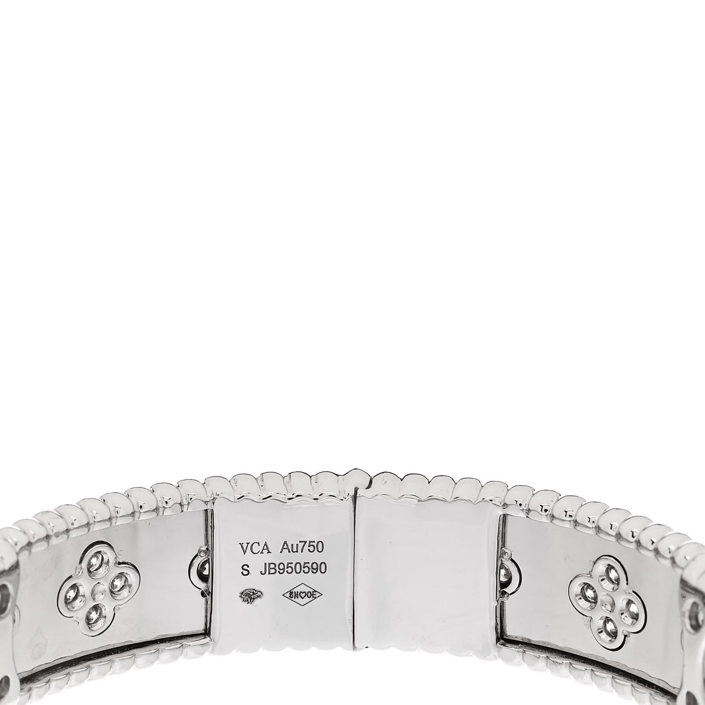18K White Gold Diamond Perlee Clovers Bangle Bracelet S