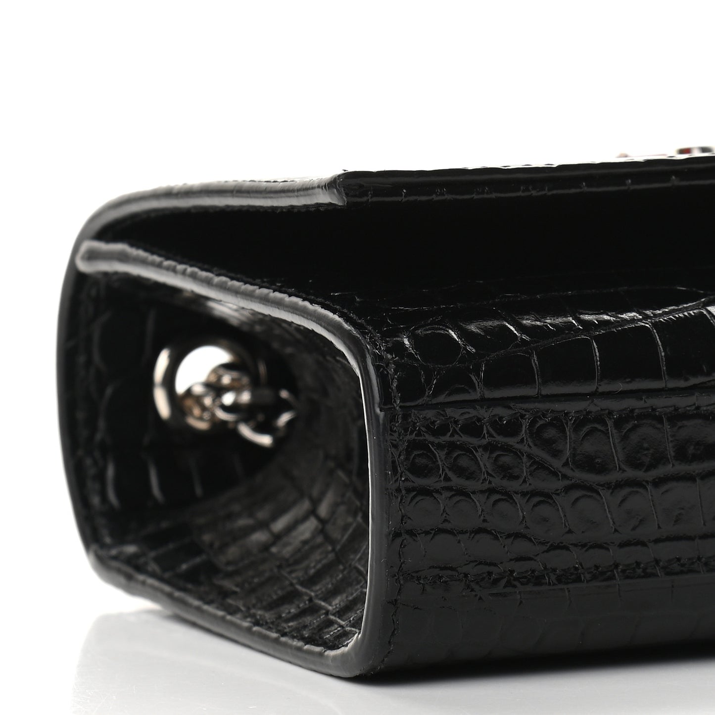 Calfskin Crocodile Embossed Small Classic Monogram Kate Tassel Satchel Black