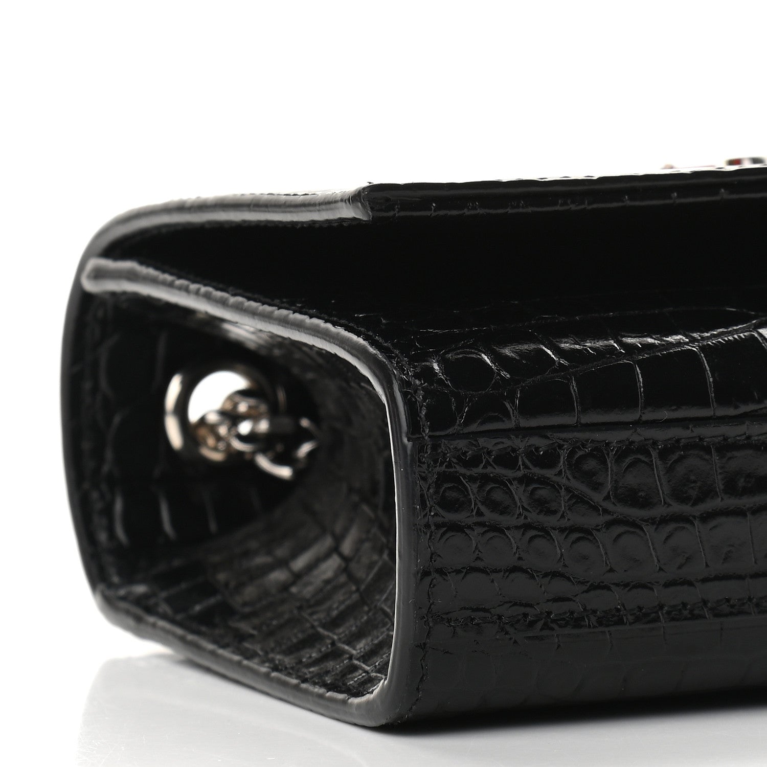 Saint Laurent Calfskin Crocodile Embossed Small Classic Monogram Kate Tassel Satchel Black 7 of 8