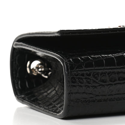 Saint Laurent Calfskin Crocodile Embossed Small Classic Monogram Kate Tassel Satchel Black 7 of 8