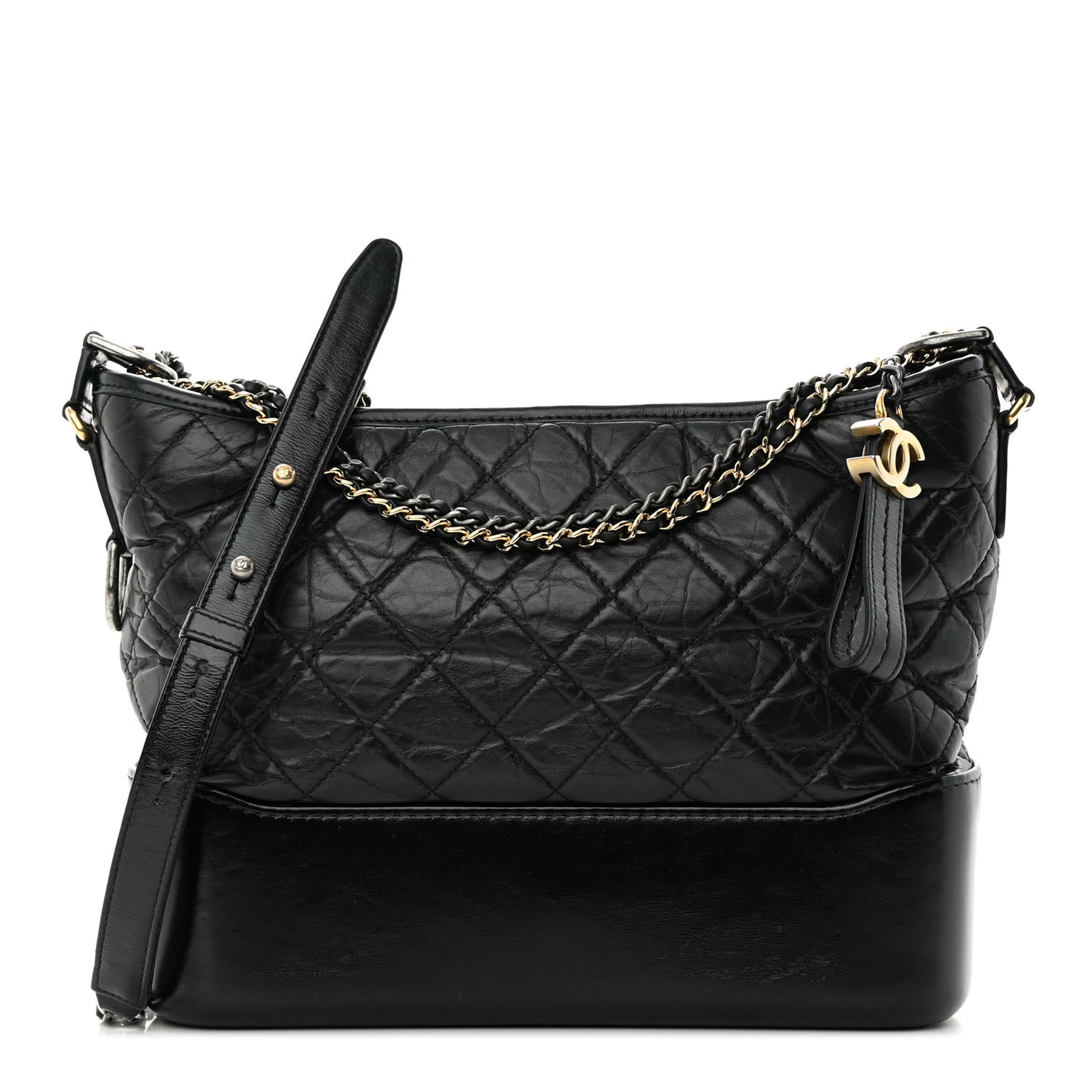 Aged Calfskin Quilted Medium Gabrielle Hobo Black