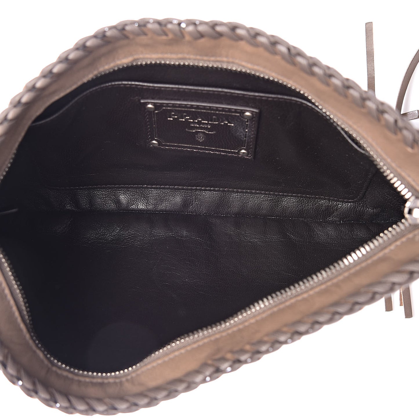 Goatskin Woven Tassel Shoulder Bag Pomice Grafite