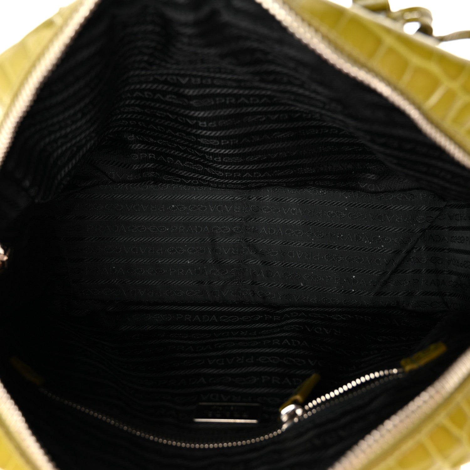 Prada Calfskin Embossed Crocodile Bauletto Bag Green 5 of 22