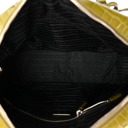Prada Calfskin Embossed Crocodile Bauletto Bag Green 5 of 22