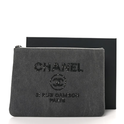 Chanel Canvas Sequins Medium Deauville Cosmetic Pouch Grey 9 of 9