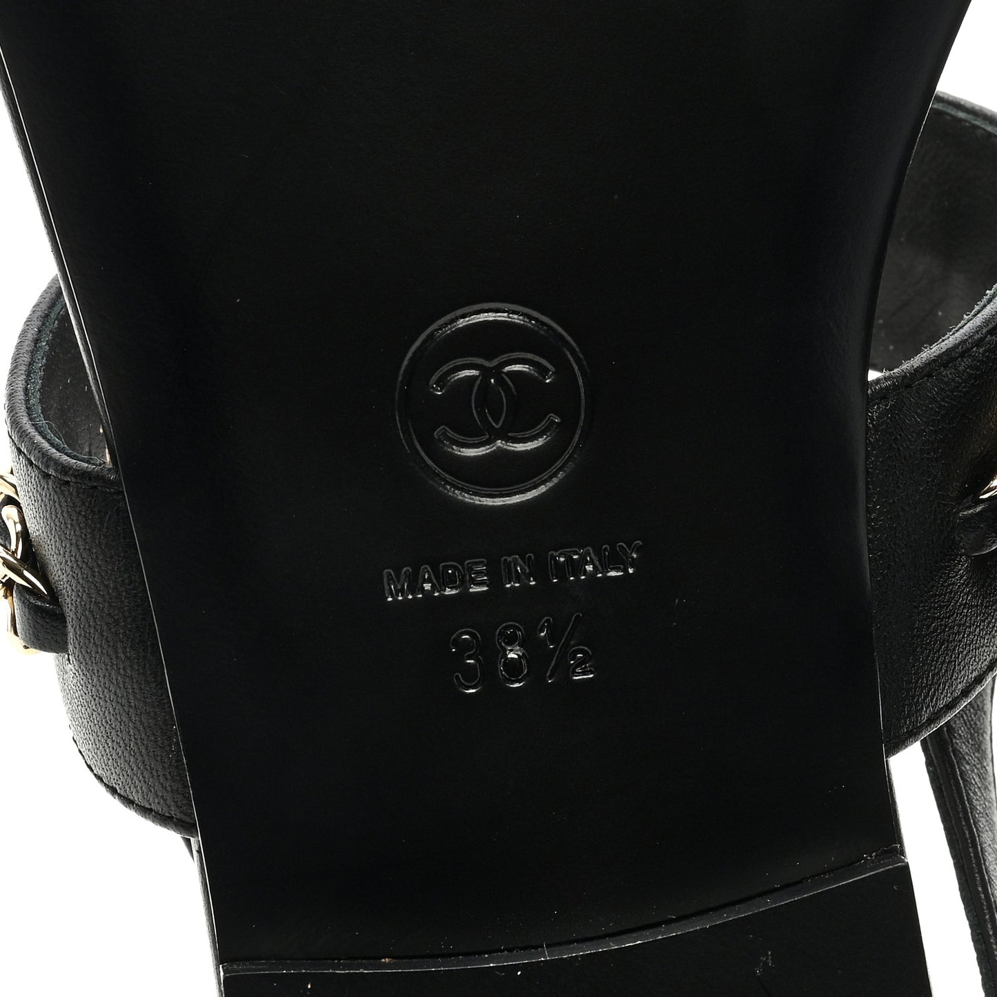 Lambskin Chain CC Sandals 38.5 Black