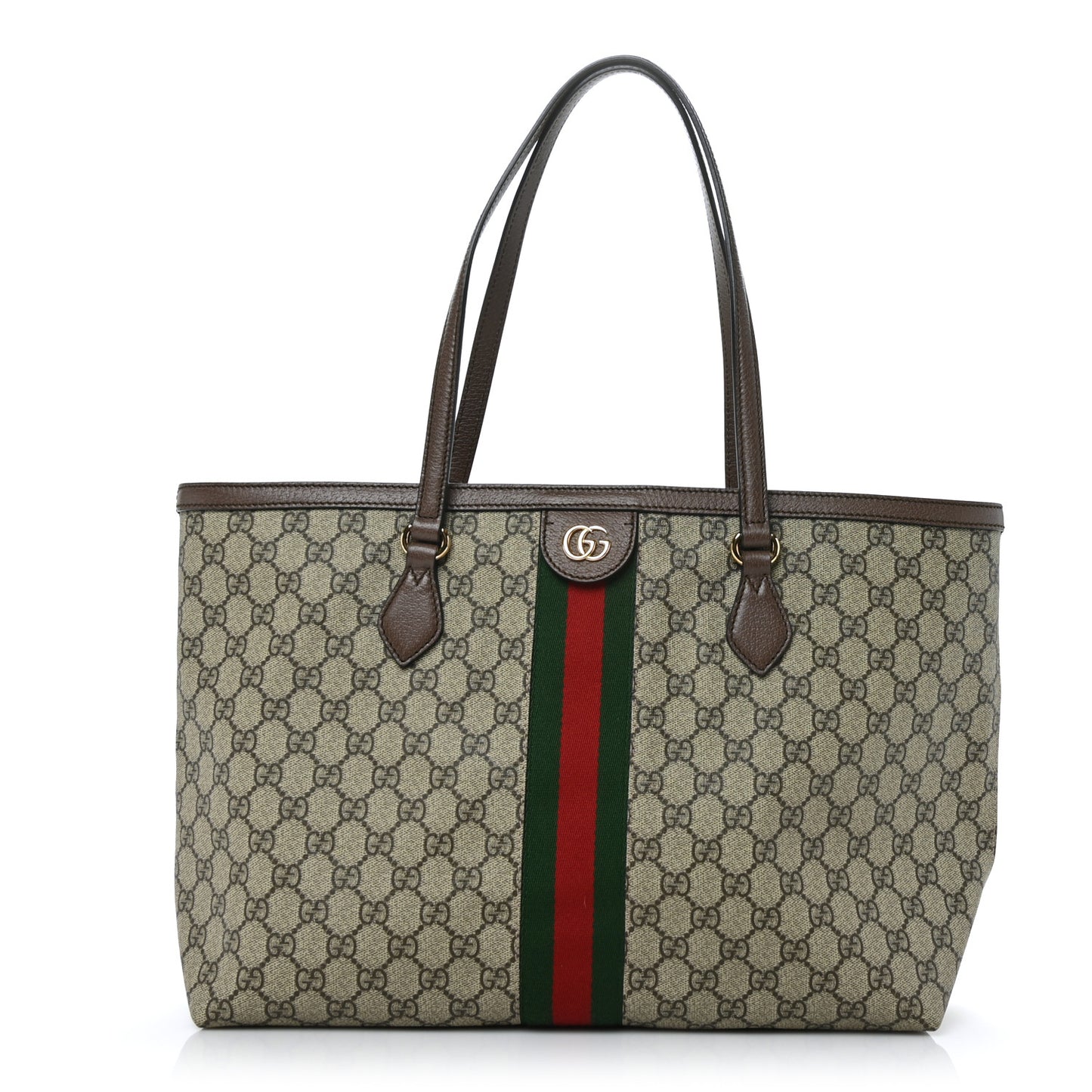 GG Supreme Monogram Textured Calfskin Web Medium Ophidia Shopping Tote Beige Ebony New Acero