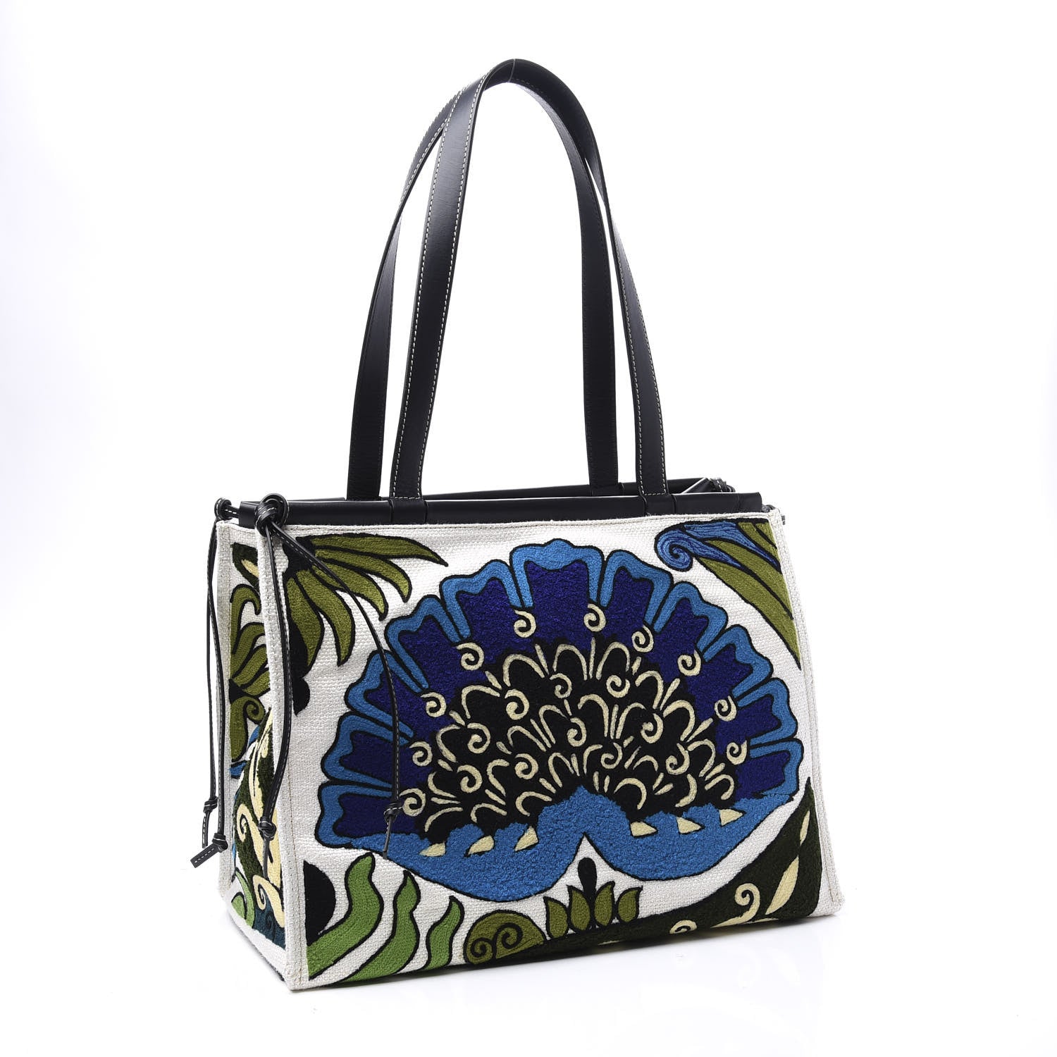 Loewe Canvas Calfskin Print Floral Cushion Tote Peacock Blue 2 of 8