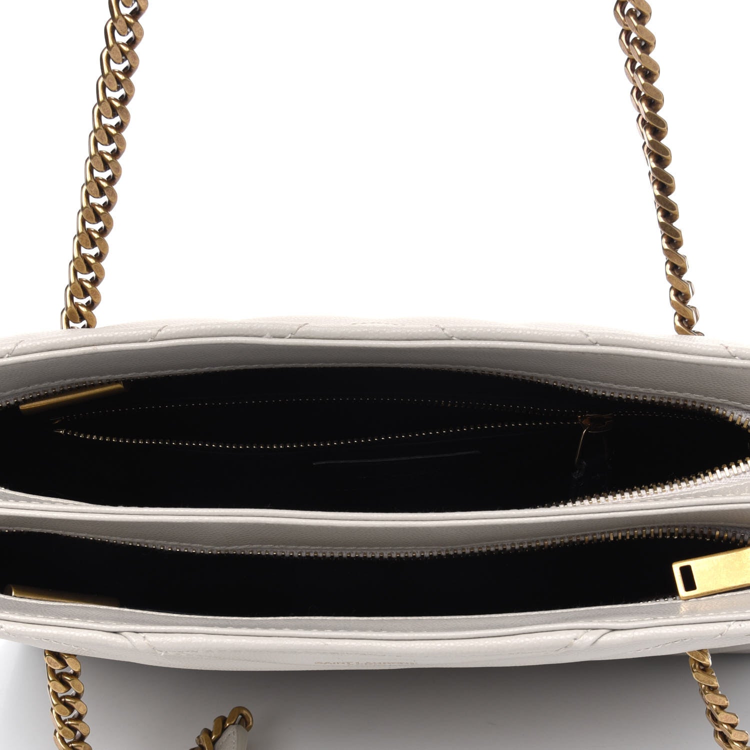 Saint Laurent Grain De Poudre Matelasse Chevron Small Tribeca Shopping Bag Vintage White 3 of 4