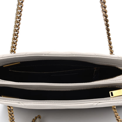 Saint Laurent Grain De Poudre Matelasse Chevron Small Tribeca Shopping Bag Vintage White 3 of 4