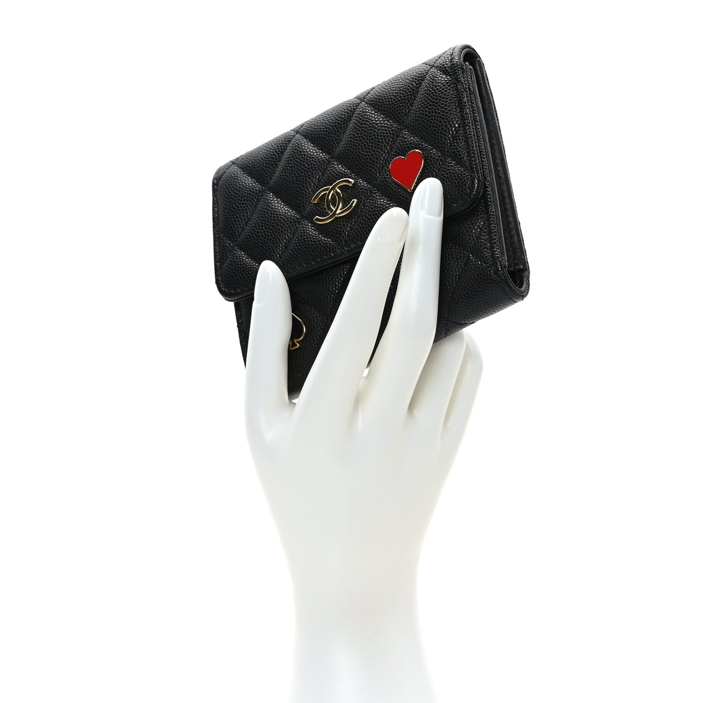 Caviar Quilted Enamel Coco Casino Compact Flap Wallet Black