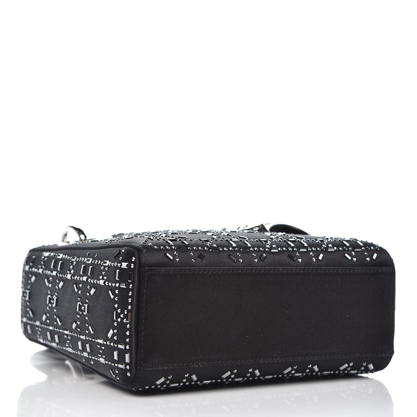 Satin Crystal Cannage Mini Lady Dior Black