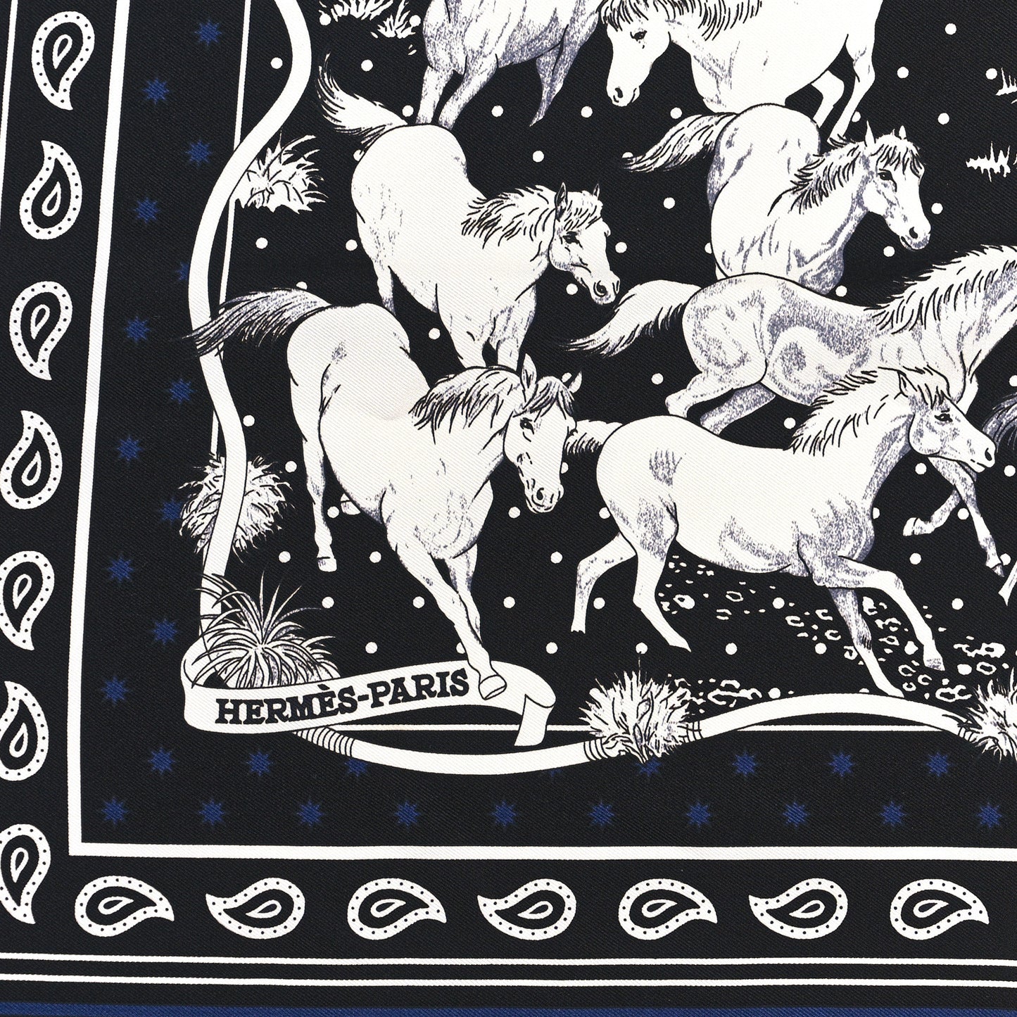 Silk Les Mustangs Bandana 55 Marine Black White