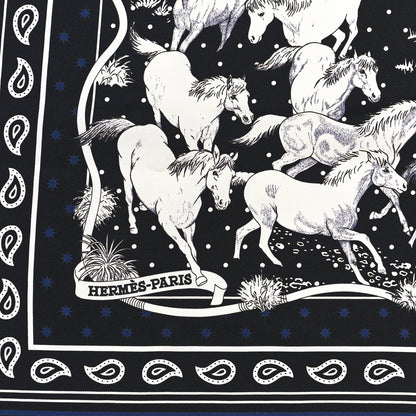 Hermes Silk Les Mustangs Bandana 55 Marine Black White 2 of 3