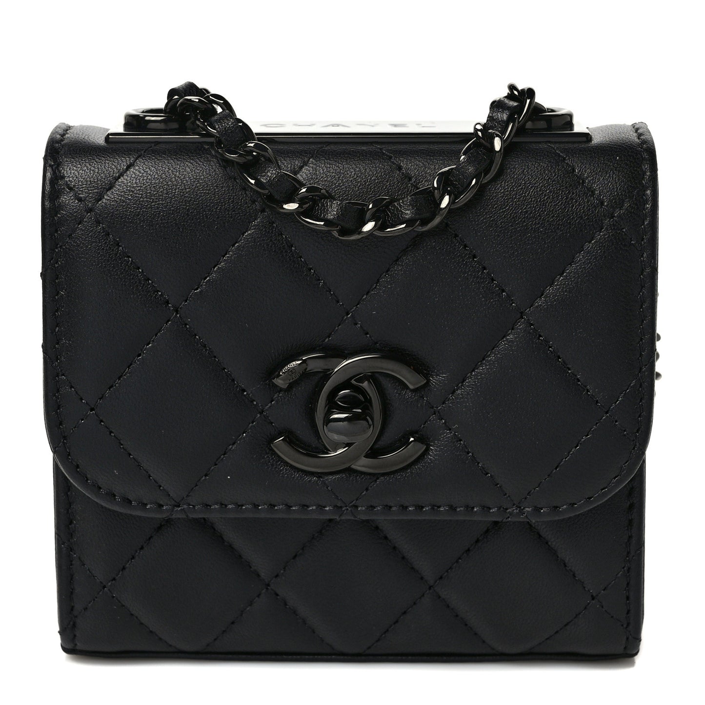 Lambskin Quilted Mini Trendy CC Clutch With Chain So Black