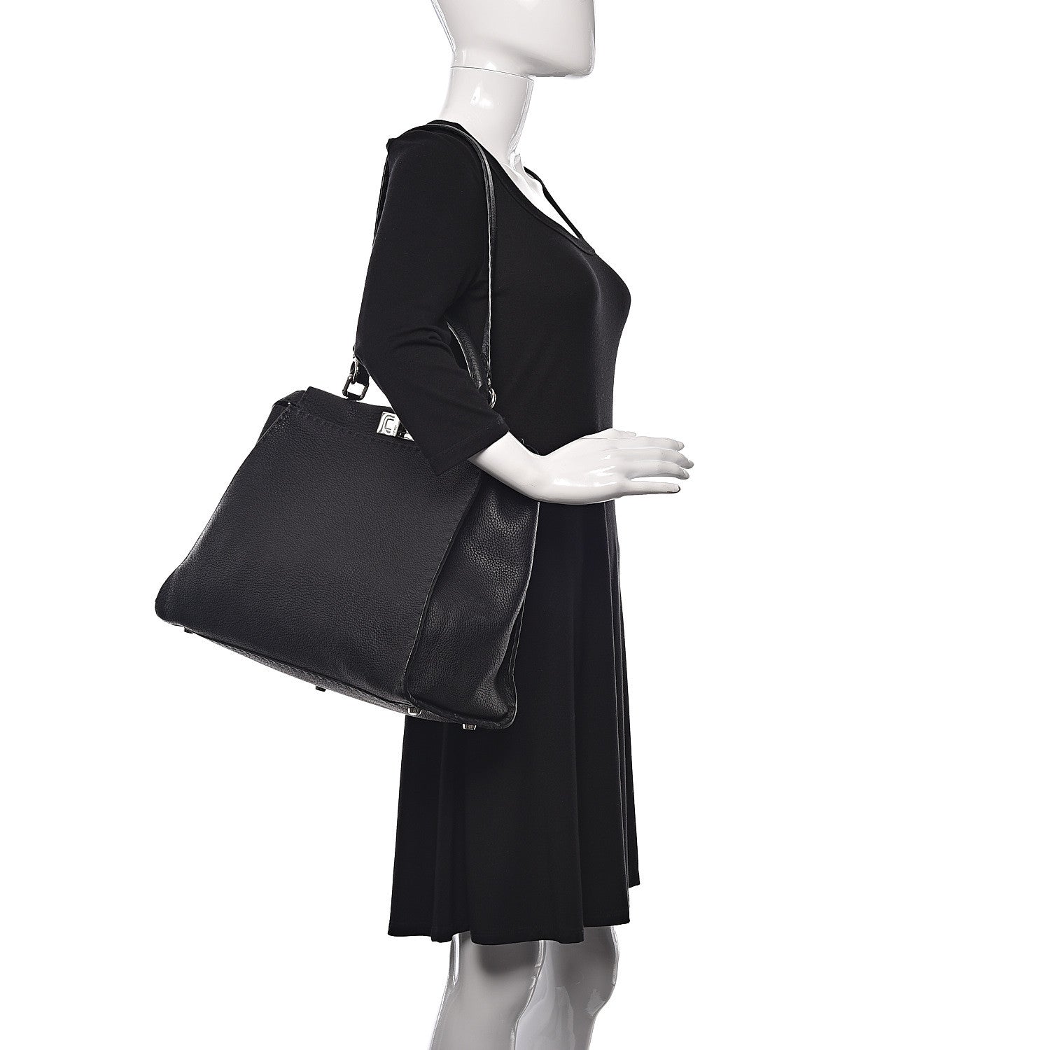 Fendi Cuoio Romano Selleria Bi-Color Large Peekaboo Iconic Satchel Black Mou 2 of 17