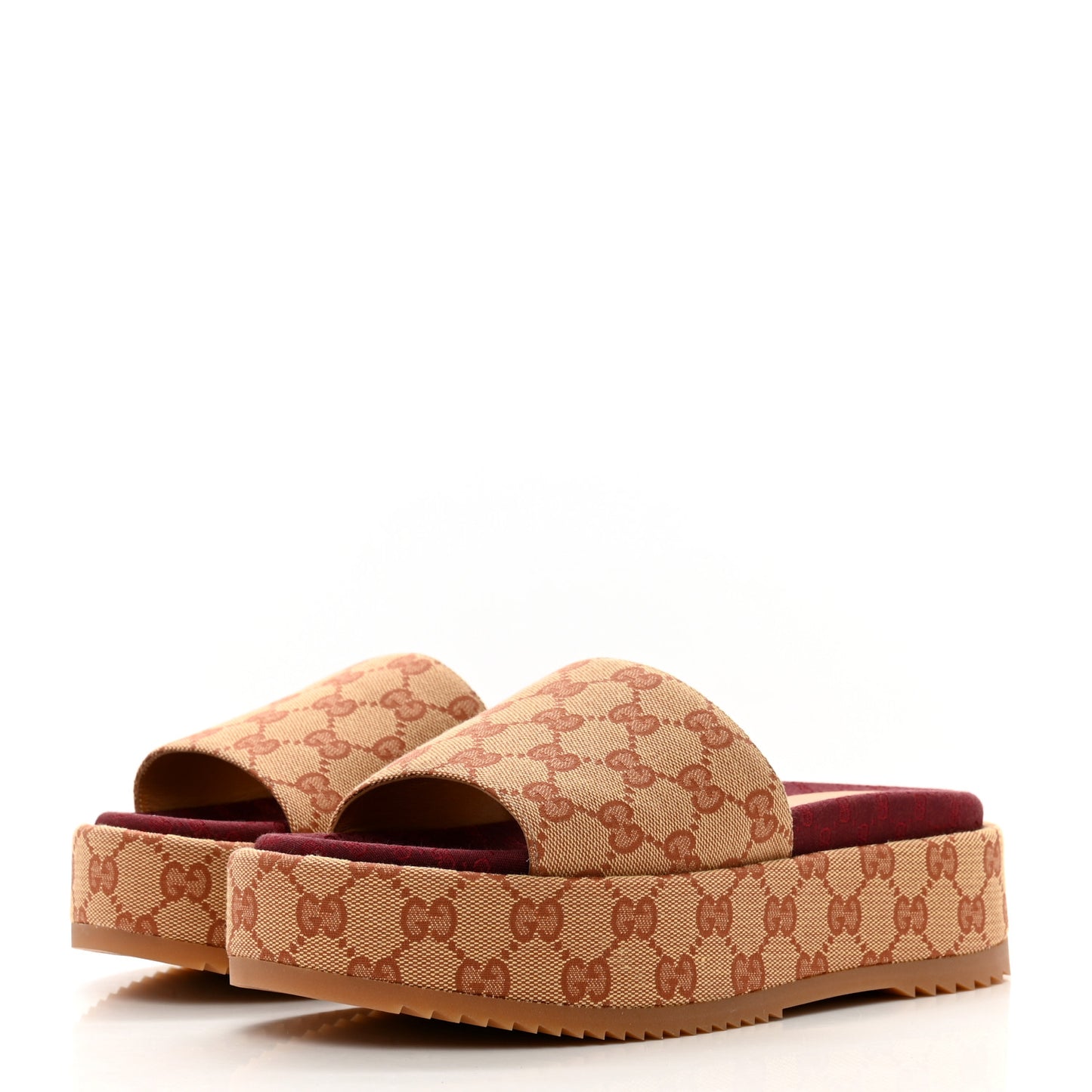 Canvas GG Monogram Angelina Platform Slide Sandals 38 Beige Ruggine