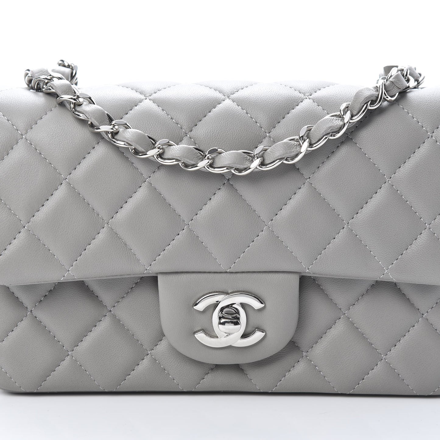 Lambskin Quilted Mini Rectangular Flap Grey