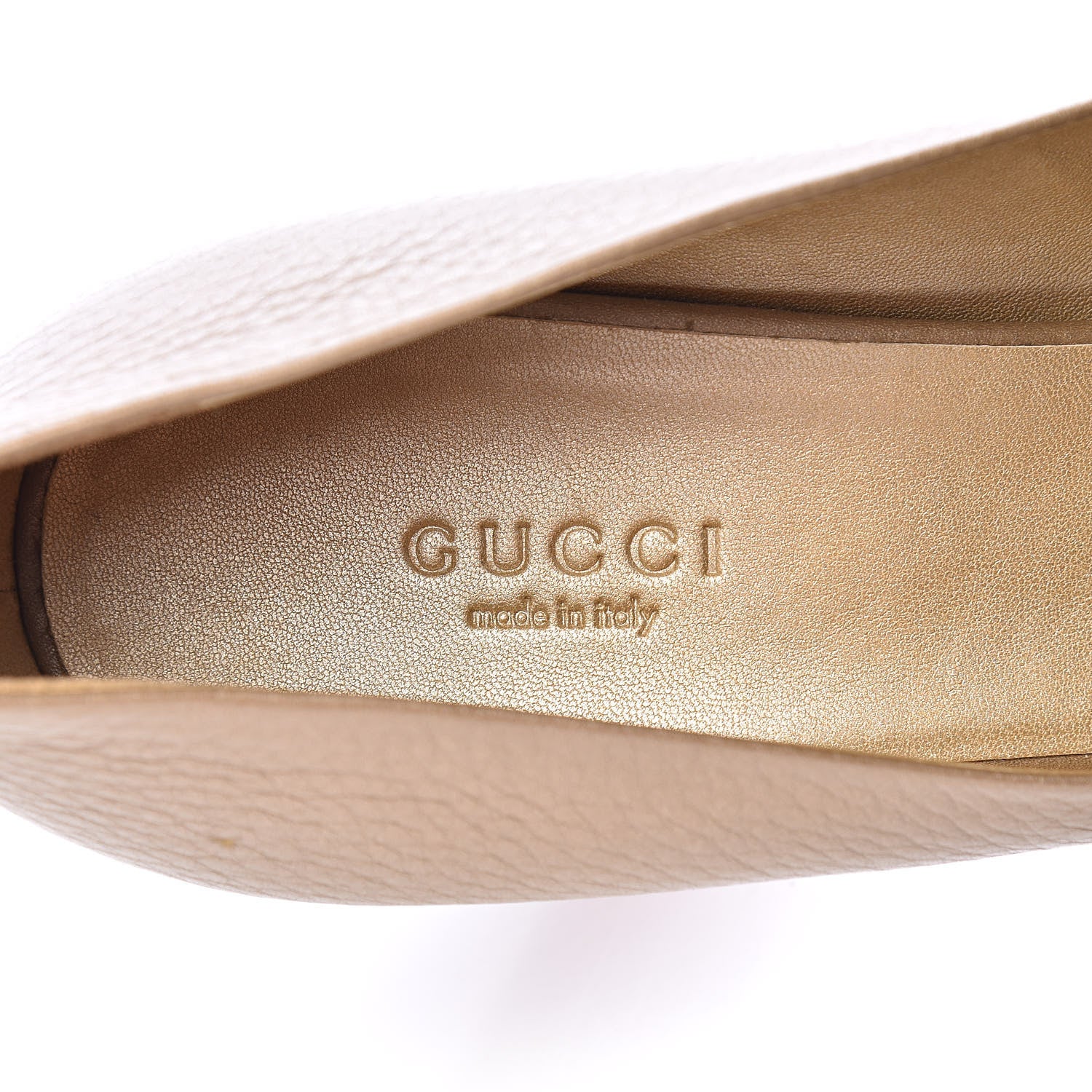 Gucci Metallic Soft Cellarius Calfskin Horsebit Platform Peep Toe Pumps 38 Champagne 6 of 18