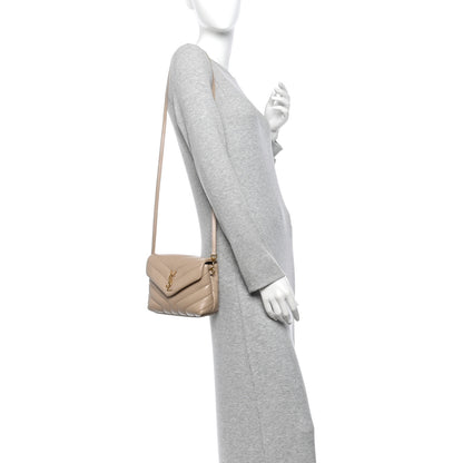 Saint Laurent Calfskin Y Quilted Monogram Toy Loulou Crossbody Bag Dark Beige 2 of 13