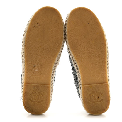 Chanel Tweed Sequin CC Espadrilles 37 Black White 6 of 10
