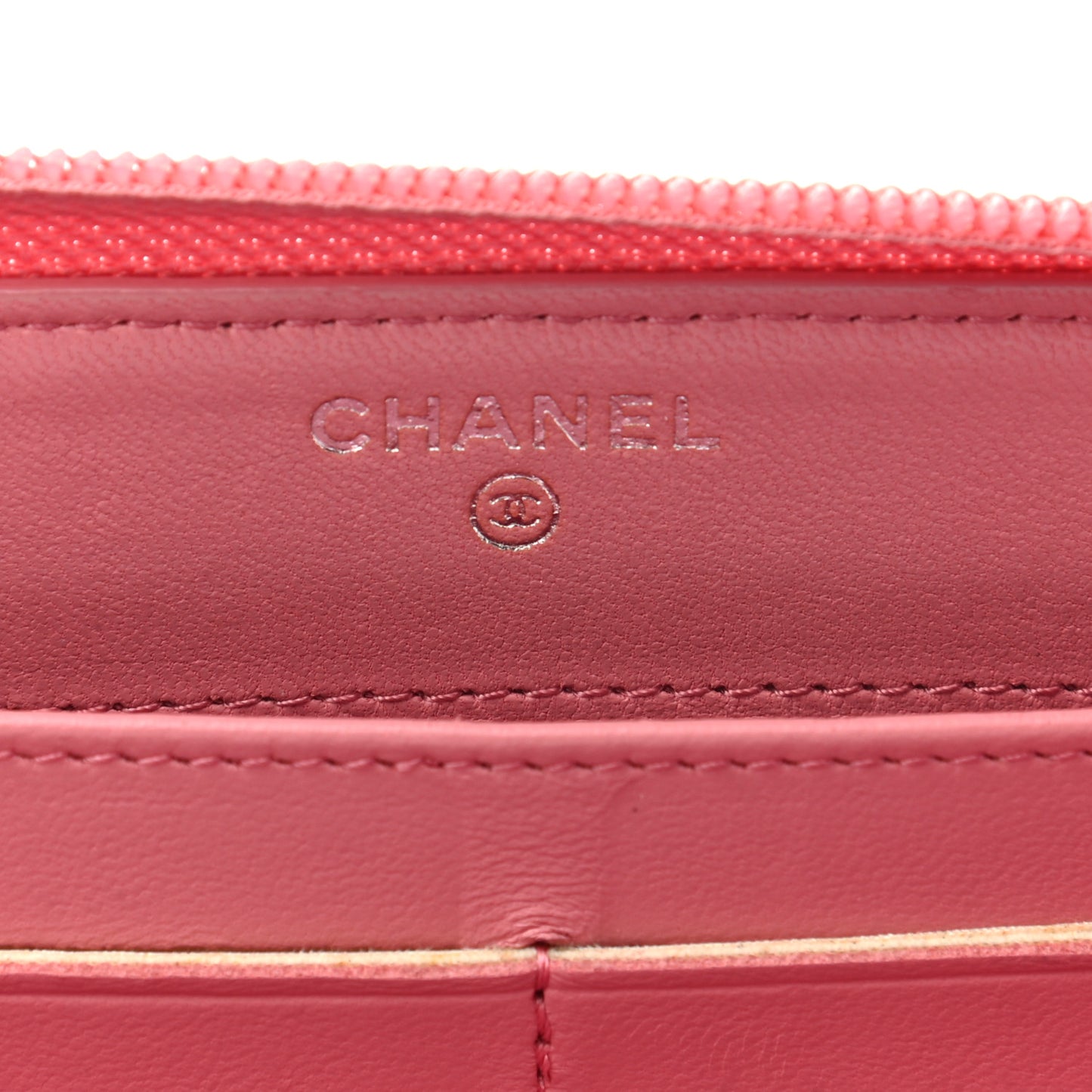 Lambskin Camellia Embossed Zip Around Large Gusset Wallet Pink