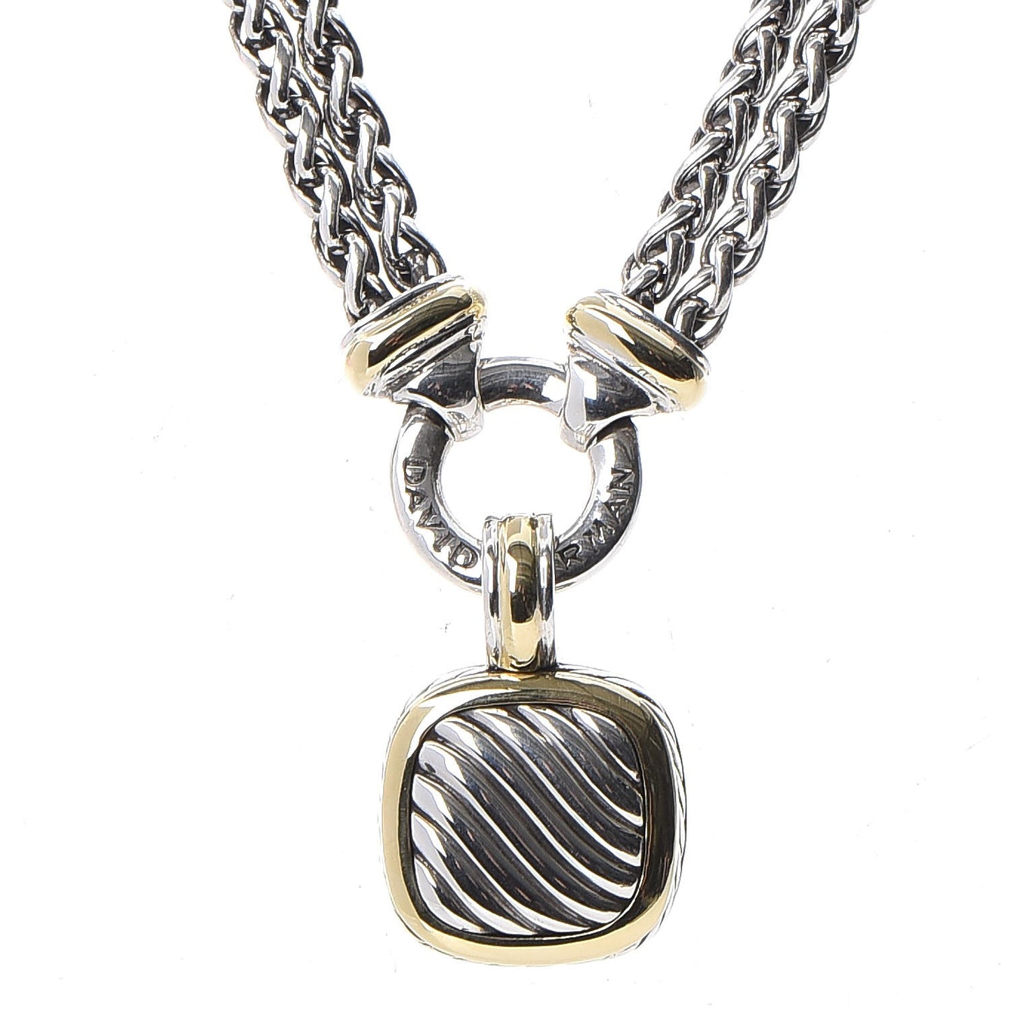 Sterling Silver 18K Yellow Gold Double Wheat Chain Carved Cable Pendant Necklace
