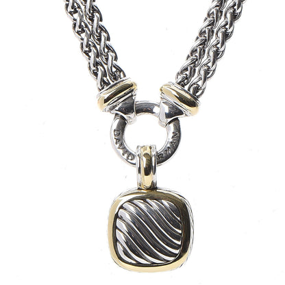 David Yurman Sterling Silver 18K Yellow Gold Double Wheat Chain Carved Cable Pendant Necklace 3 of 8
