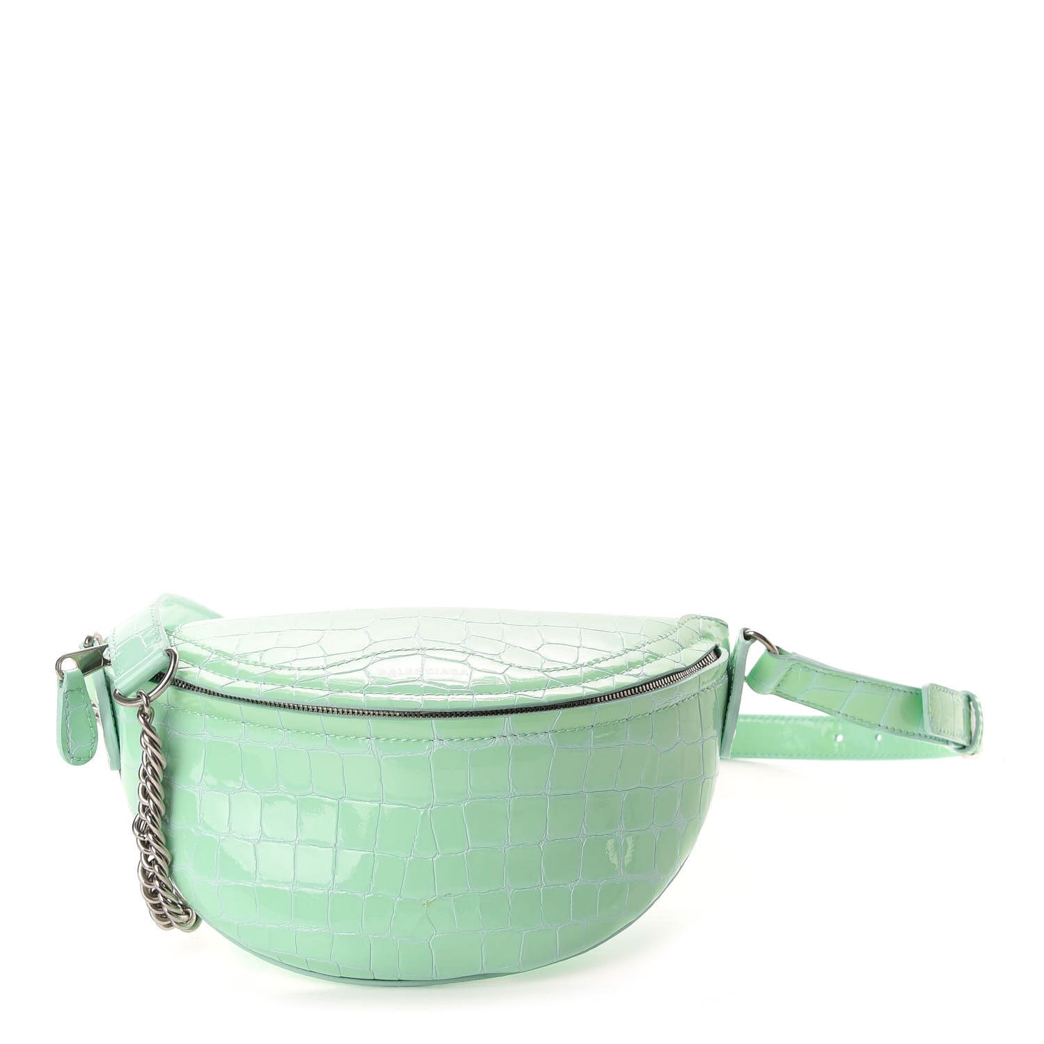 Balenciaga Shiny Calfskin Crocodile Embossed XXS Souvenir Belt Bag Green 1 of 11
