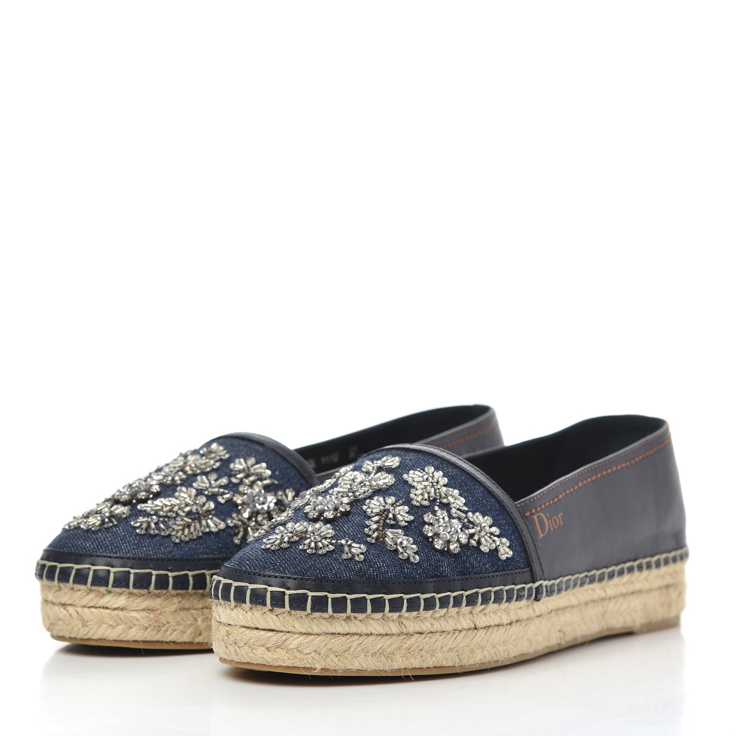 Christian Dior Denim Embroidered Riviera Espadrilles 37 Bleu Jean 3 of 9