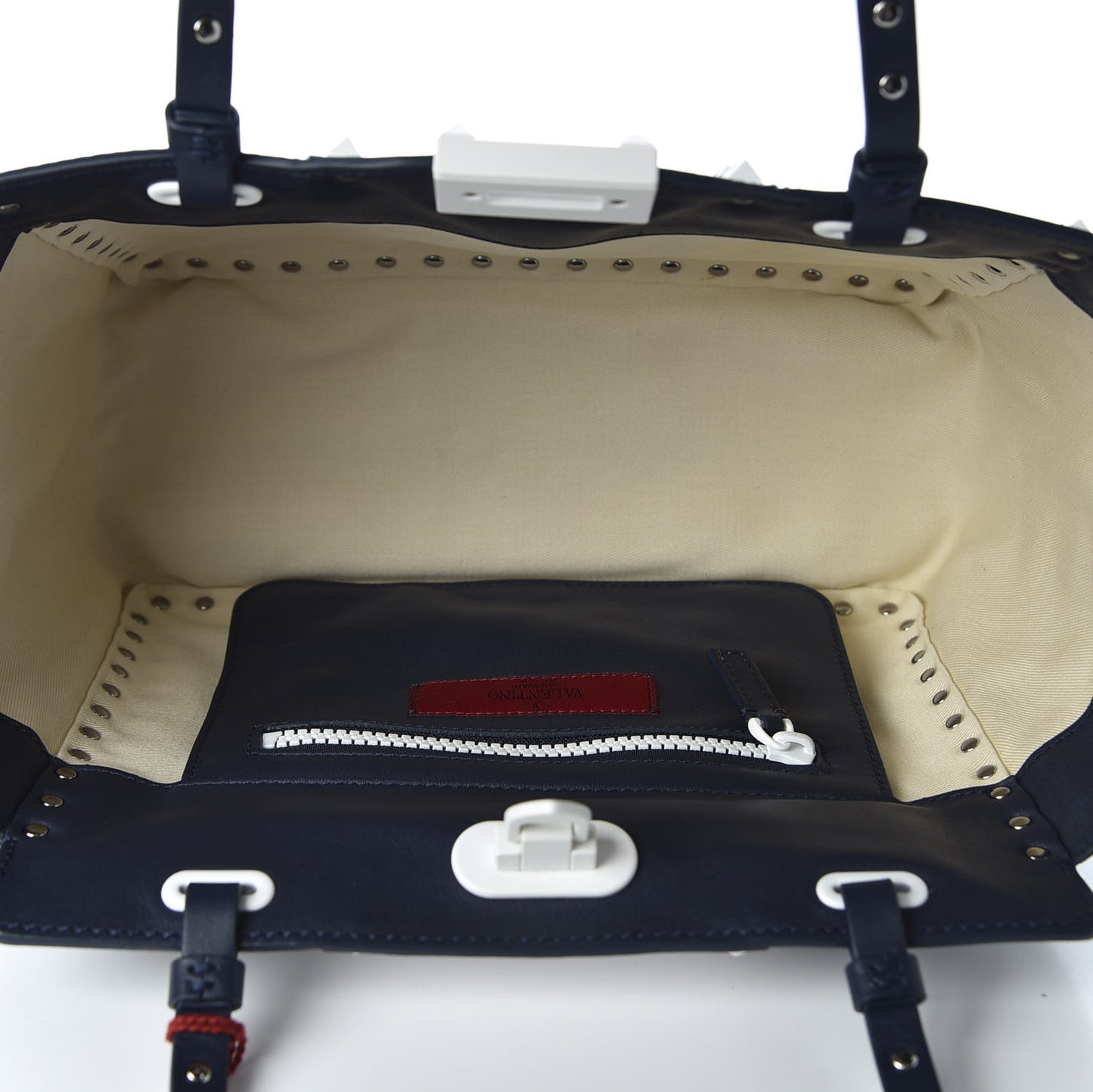 Vitello Colorblock Small Free Rockstud Tote Marine Optic White