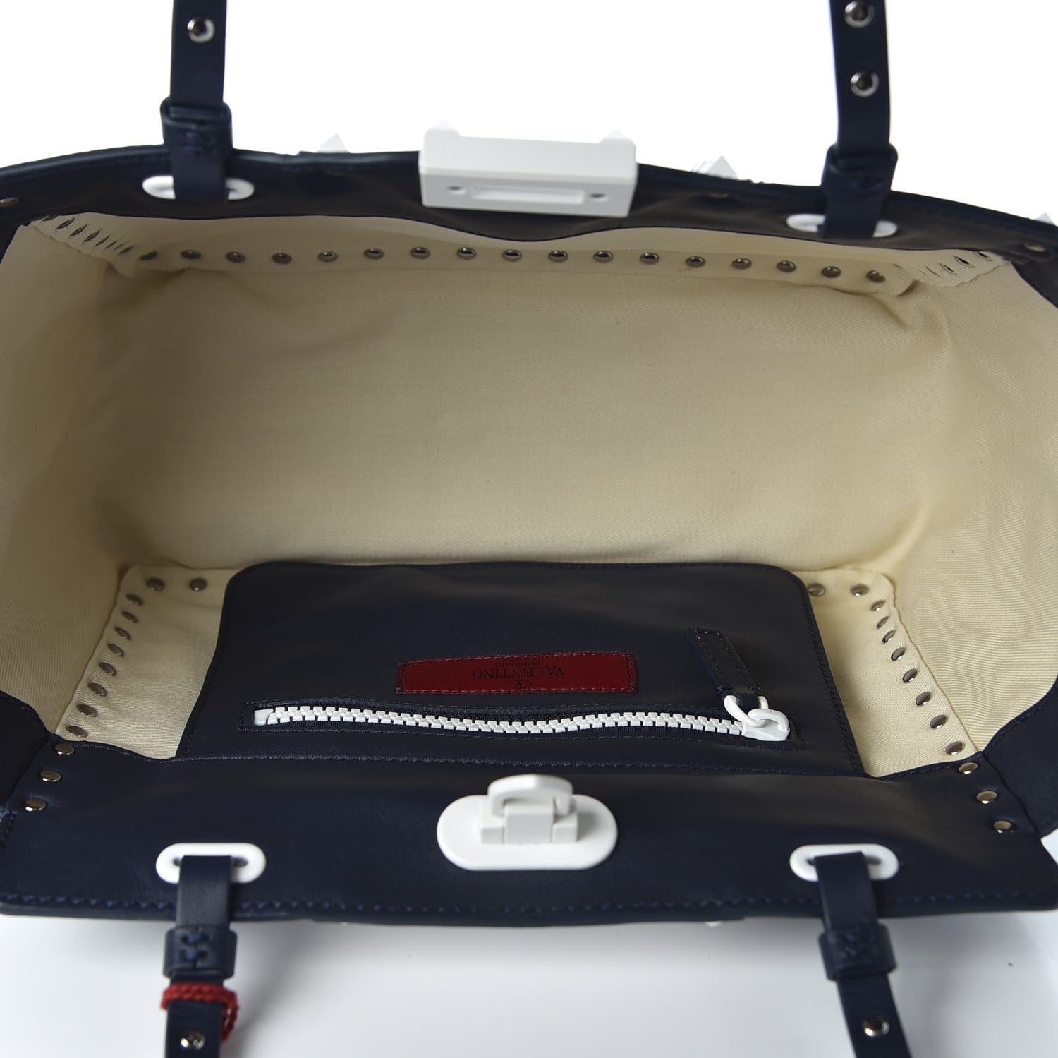 Valentino Garavani Vitello Colorblock Small Free Rockstud Tote Marine Optic White 4 of 8