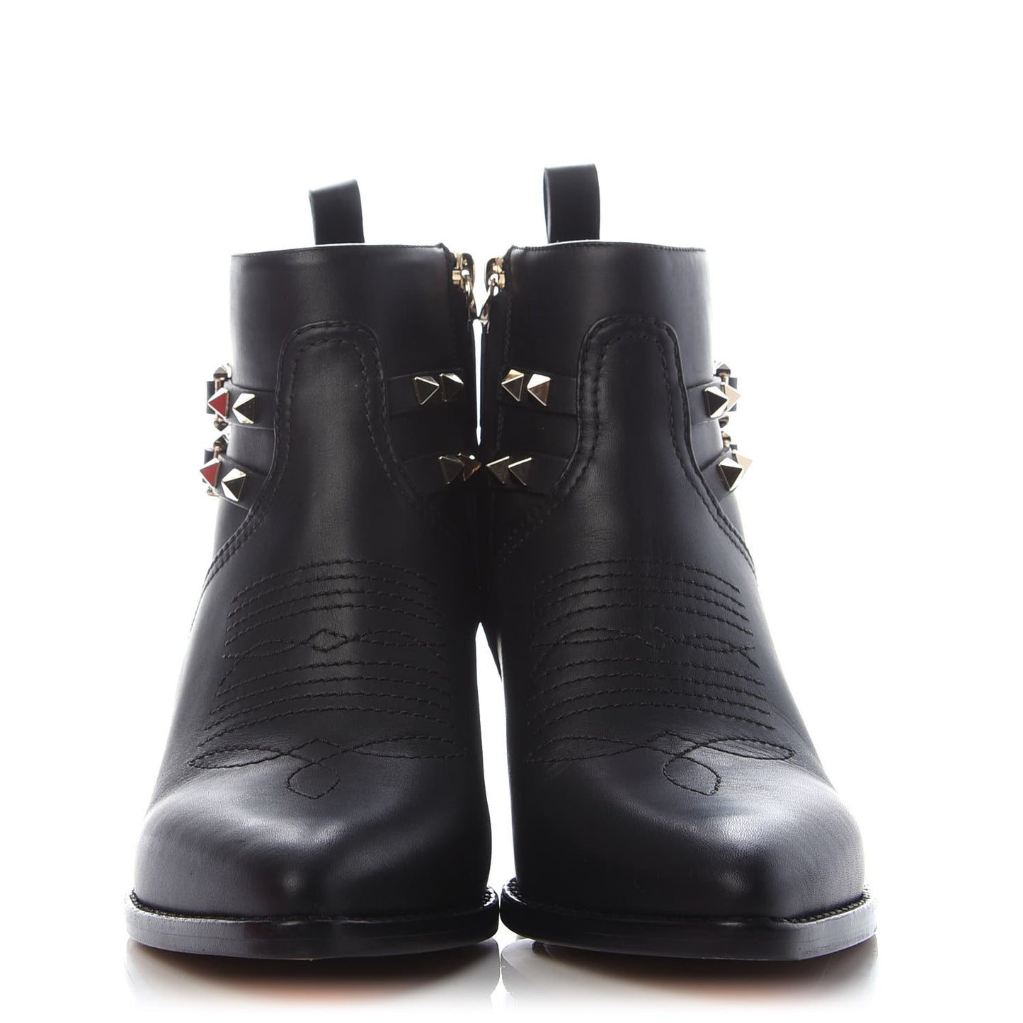 Calfskin Rockstud Double Buckle 50mm Cowboy Ankle Boots 38 Black