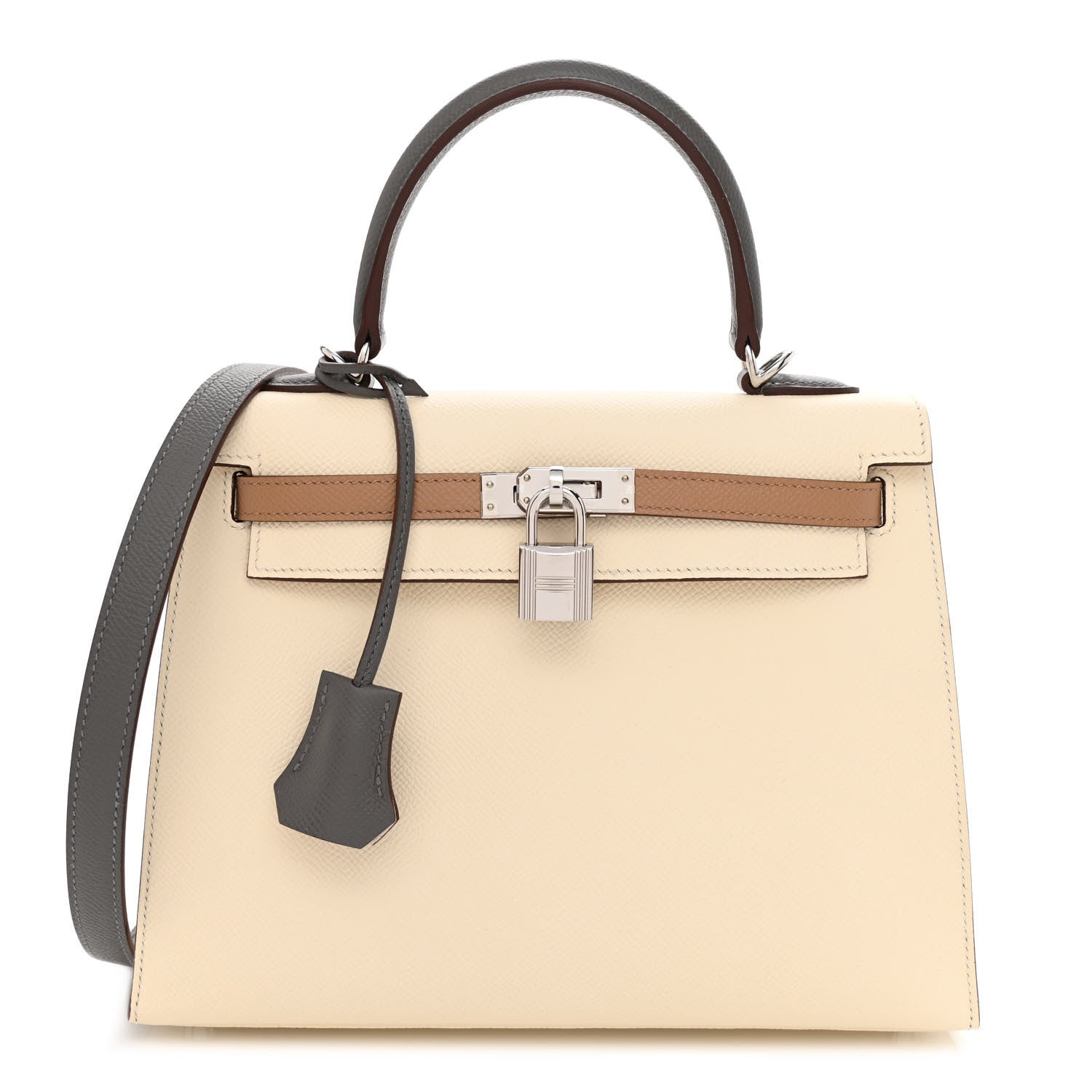 Hermes Epsom Tri-Color Kelly Sellier 25 Nata Chai Gris Meyer 1 of 12