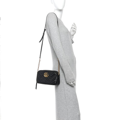 Gucci Calfskin Matelasse Small GG Marmont Chain Shoulder Bag Black 2 of 10