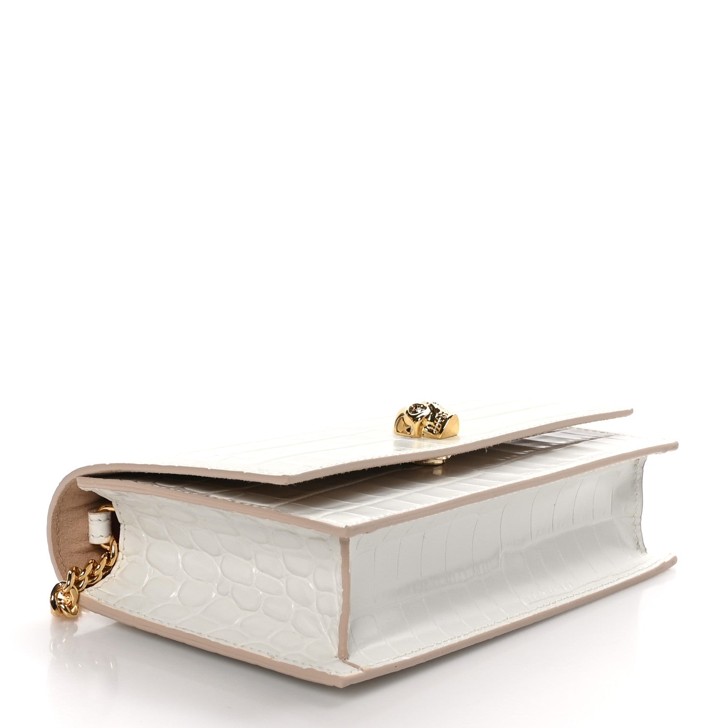Alexander McQueen ALEXANDER MCQUEEN Calfskin Crocodile Embossed Skull Mini Crossbody Bag White 4 of 9