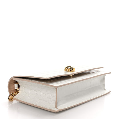 Alexander McQueen ALEXANDER MCQUEEN Calfskin Crocodile Embossed Skull Mini Crossbody Bag White 4 of 9
