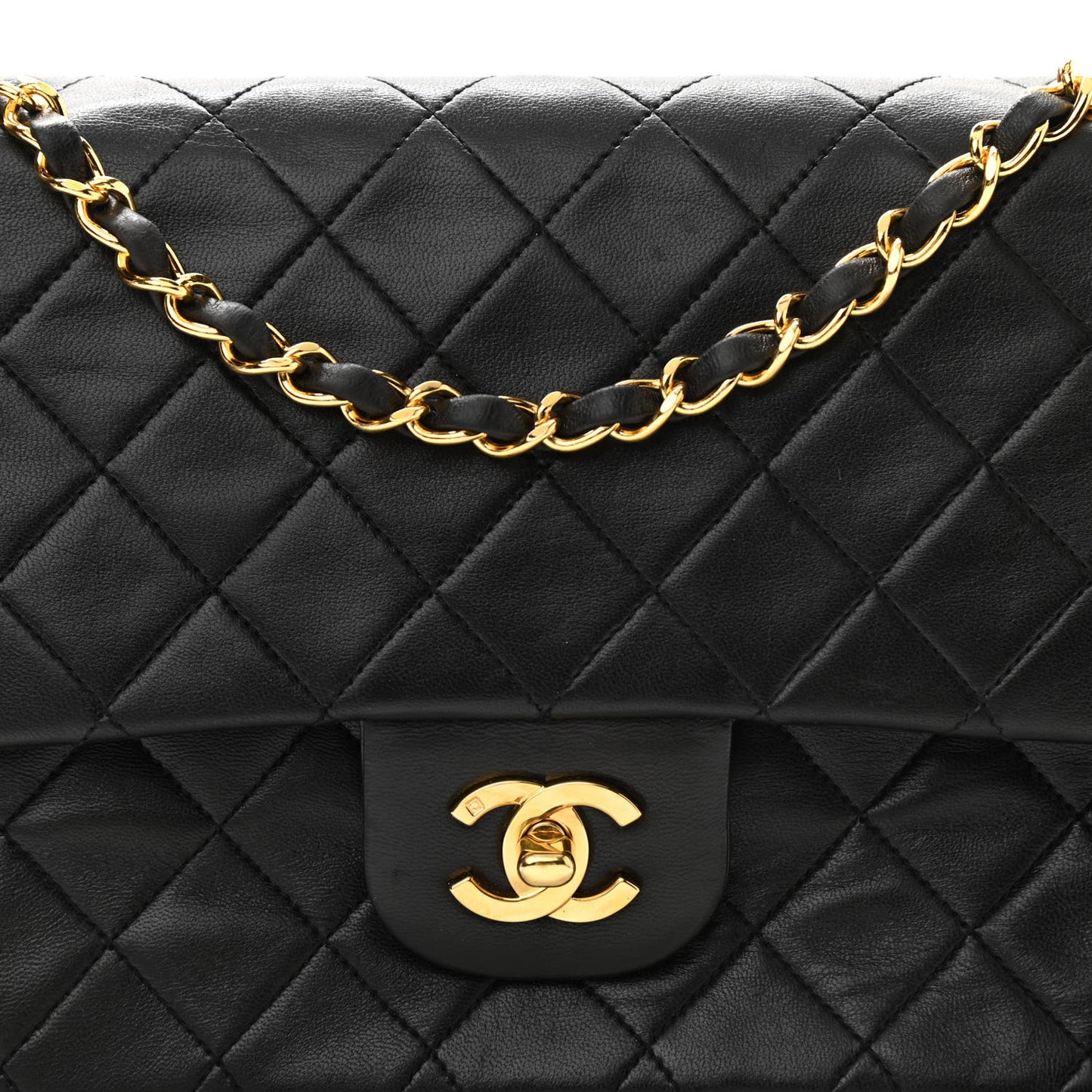 Lambskin Quilted Medium Double Flap Black