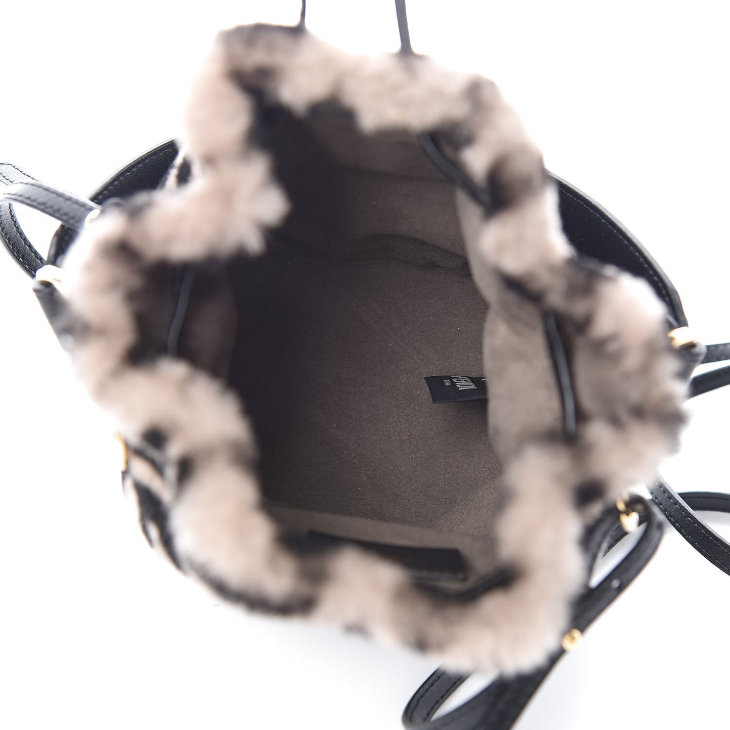 Shearling F is Macro FF 1974 Diagonal Mini Mon Tresor Bucket Bag Dove Black