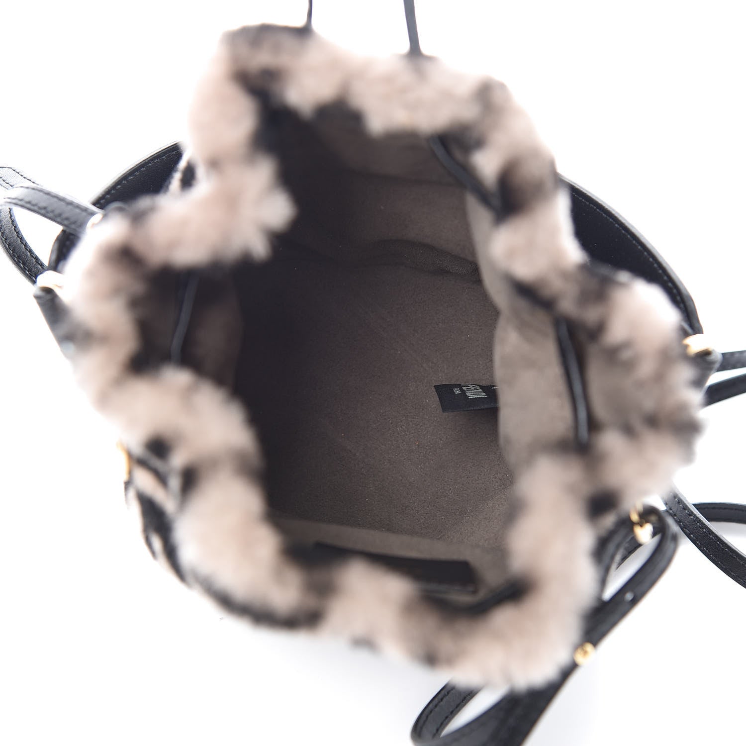 Fendi Shearling F is Macro FF 1974 Diagonal Mini Mon Tresor Bucket Bag Dove Black 6 of 11