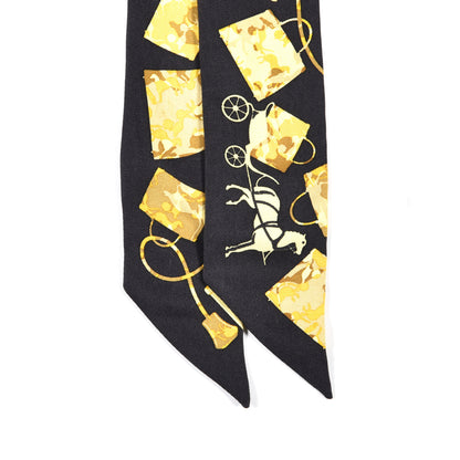 Hermes Silk Kelly En Caleche Twilly Black Jaune Citron 2 of 4