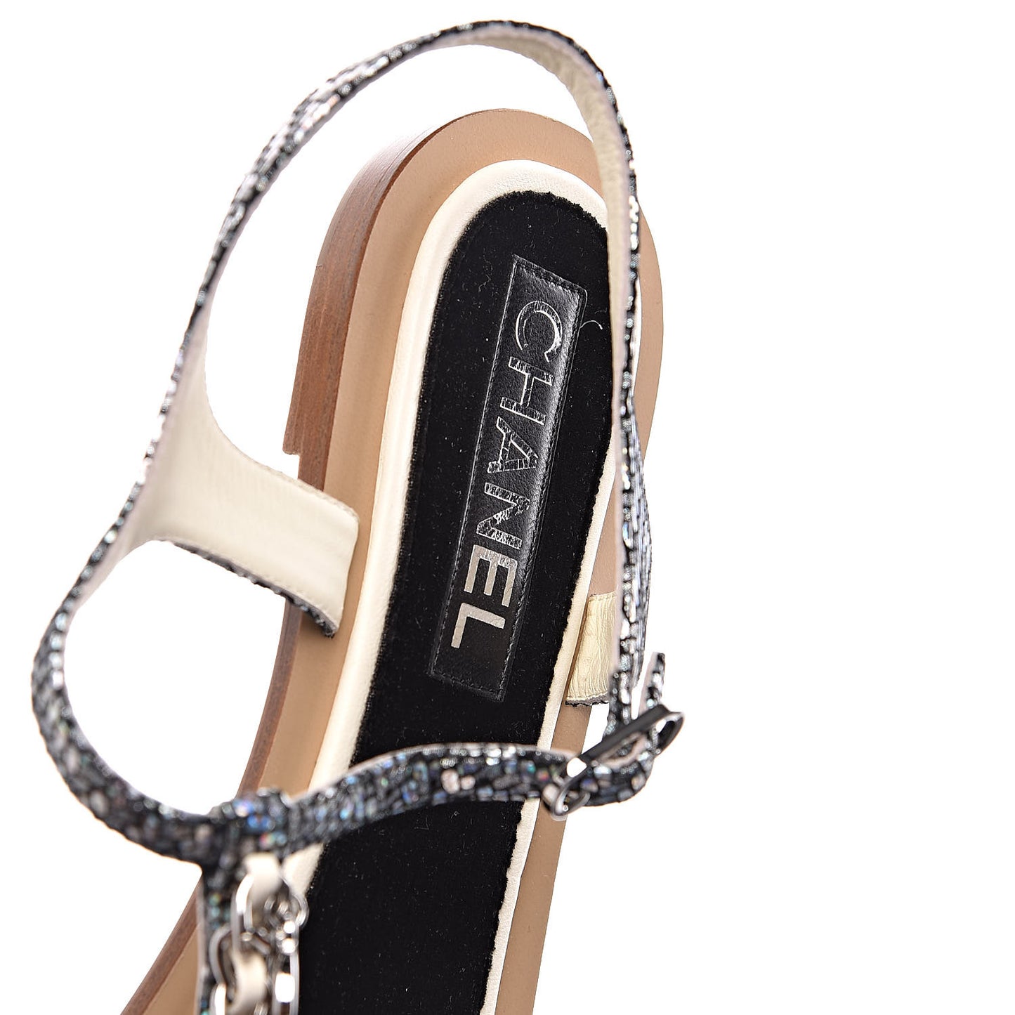 Goatskin Velvet Fantasy CC Chain Thong Sandals 41.5 Silver Ivory