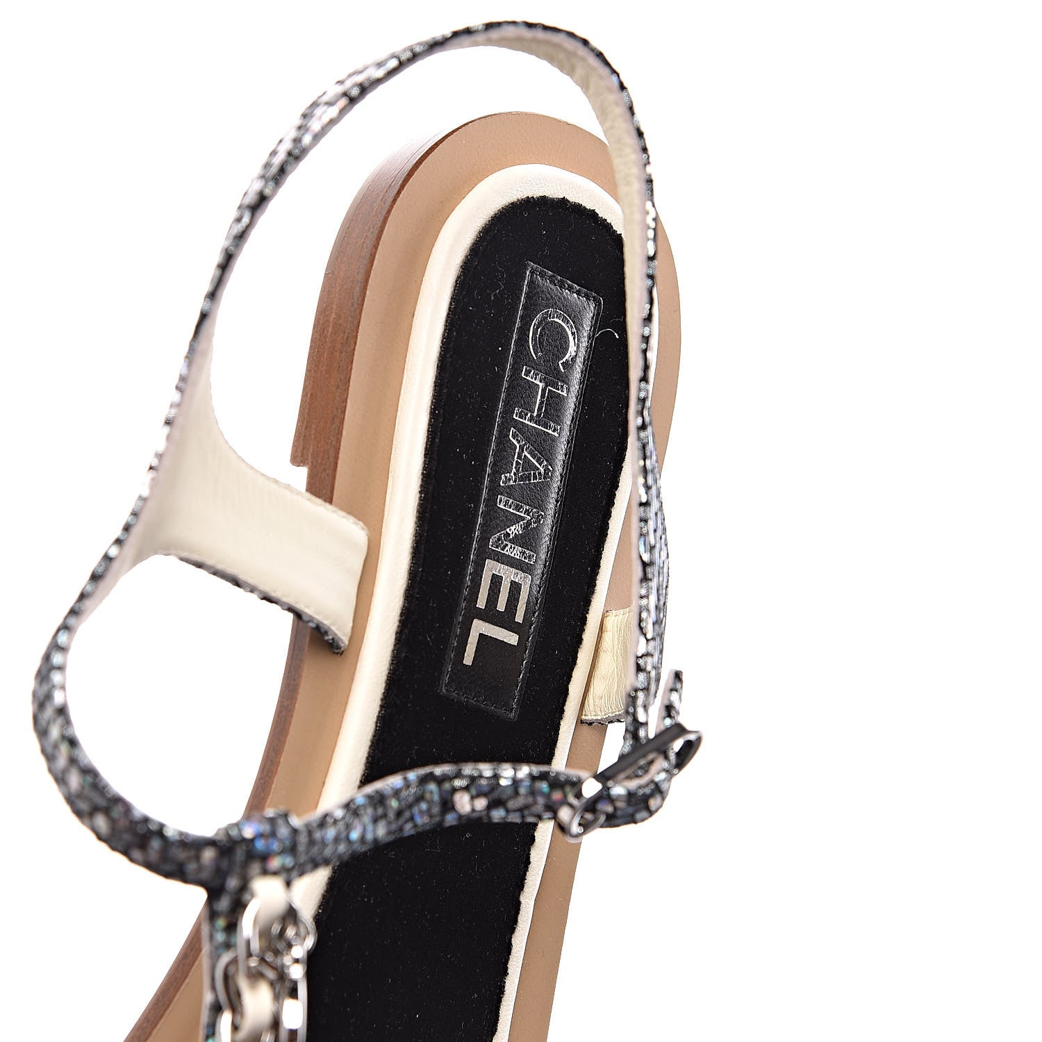 Chanel Goatskin Velvet Fantasy CC Chain Thong Sandals 41.5 Silver Ivory 7 of 10