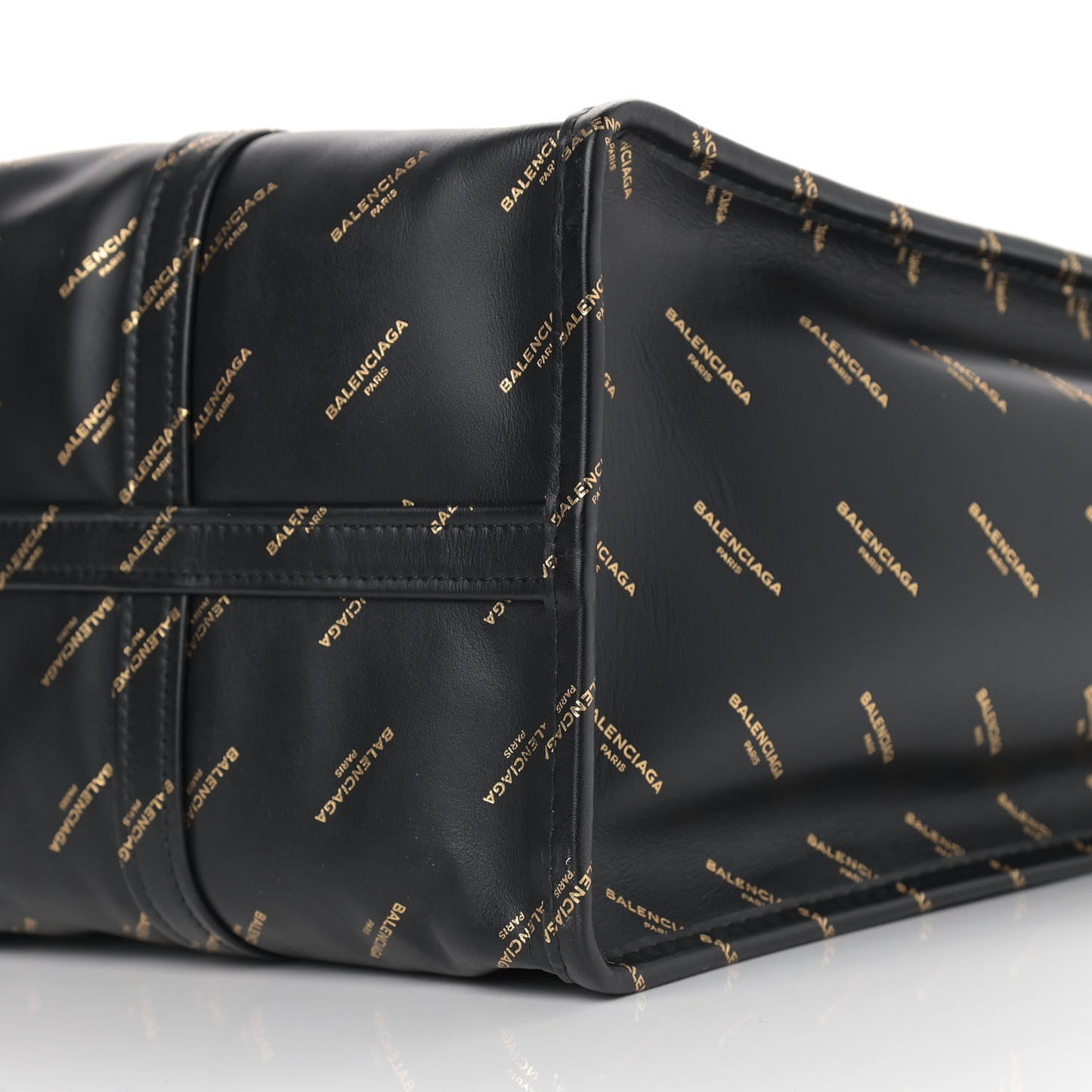 Calfskin Allover Logo Medium Bazar Shopper Tote Black Gold