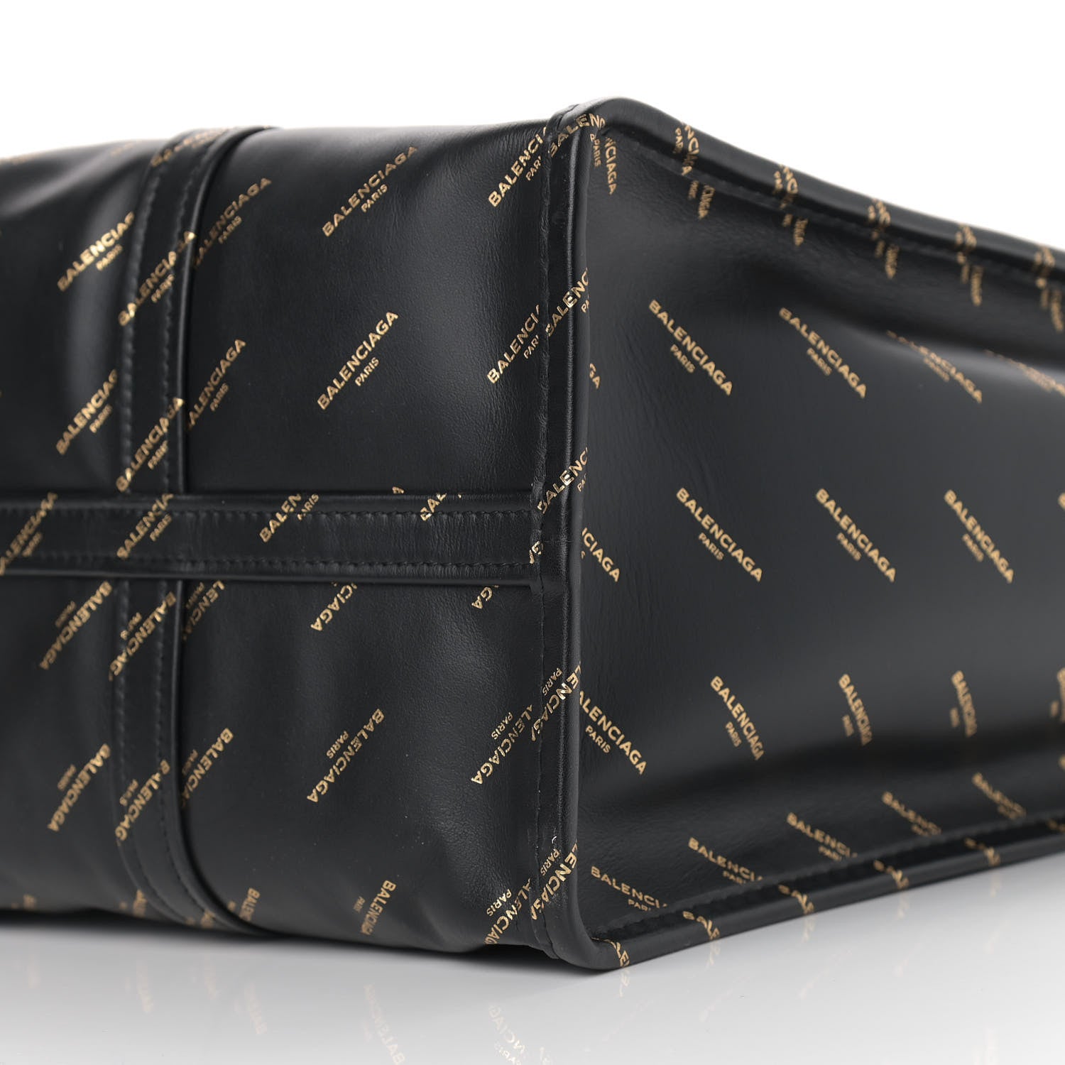 Balenciaga Calfskin Allover Logo Medium Bazar Shopper Tote Black Gold 9 of 10