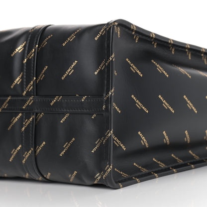 Balenciaga Calfskin Allover Logo Medium Bazar Shopper Tote Black Gold 9 of 10