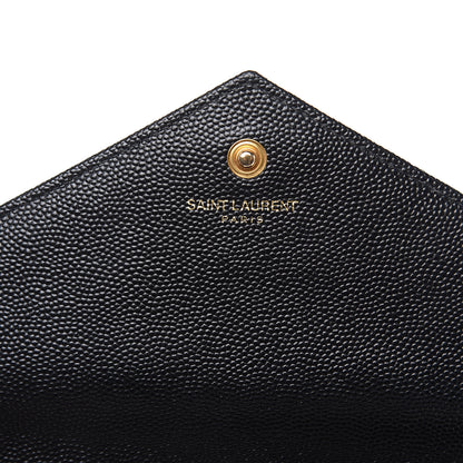 Saint Laurent Grain De Poudre Matelasse Chevron Monogram Chain Wallet Black 6 of 11